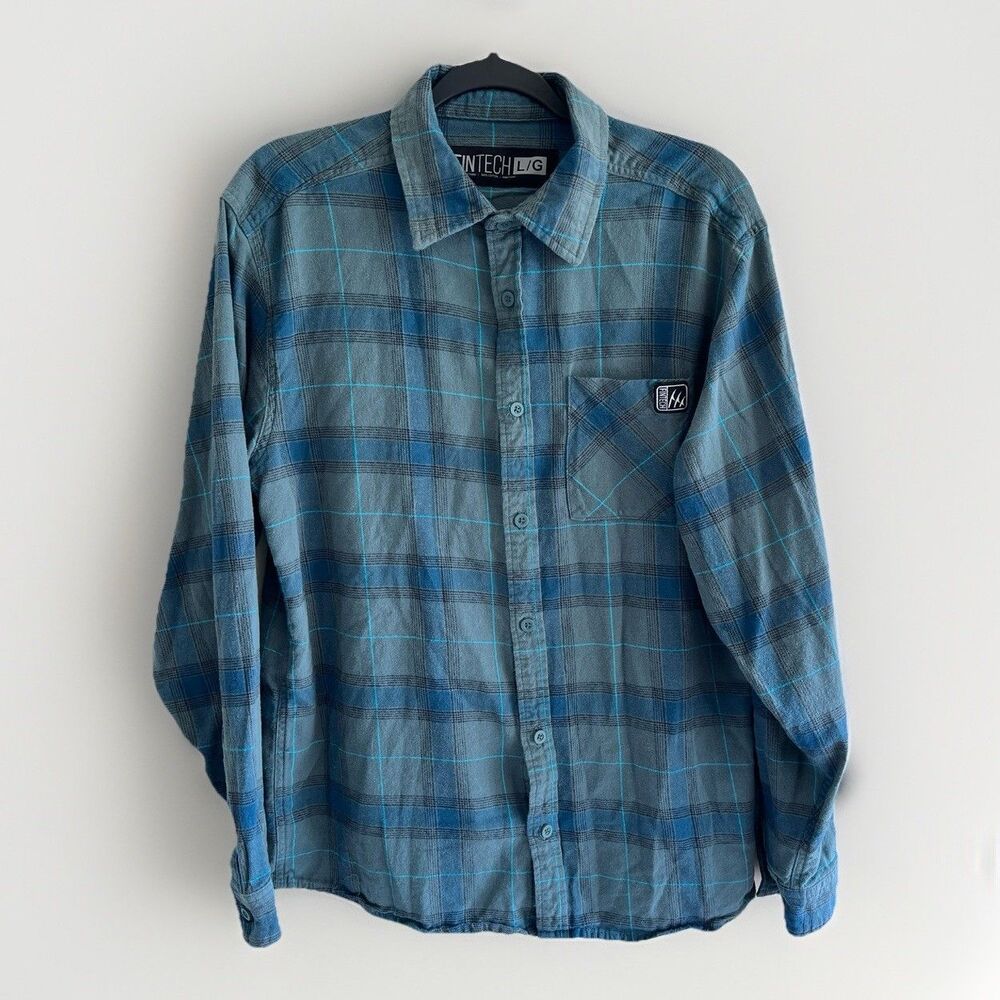 Fintech Plaid Shirt Large Utility Blue Skate Board shirt Surf Fishing